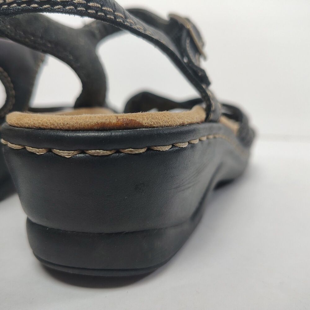 Clarks Bendables Womens 8.5M Black Leather Strappy Wedge Sandals Ankle Straps - Picture 8 of 11